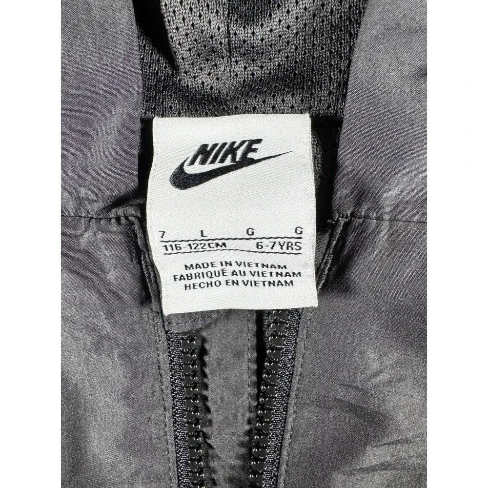 Nike Kids Dri-FIT Full Zip Windbreaker Jacket Gray Hooded Size 7 6-7YRS
